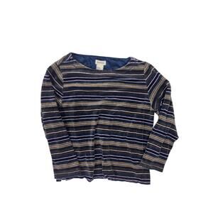 Vintage White Stag Velour Striped Long Sleeve Top Women’s Large Green Blue